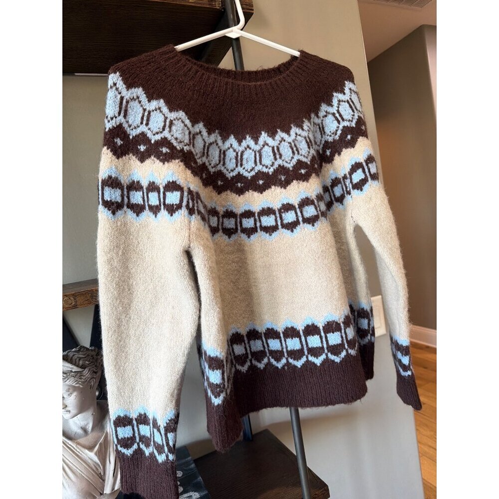 Heartloom Edith Jacquard Sweater Bisque Cream Navy Womens Size XS - Picture 5 of 9